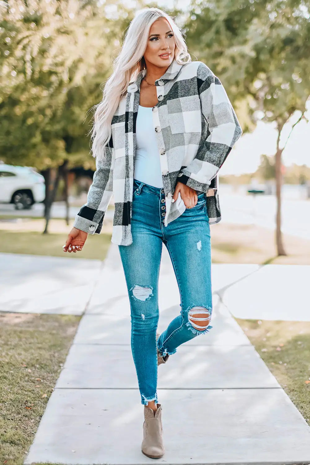 Veste à Carreaux en Bloque de Couleurs Kaki pour un Style d'Hiver Sans Effort