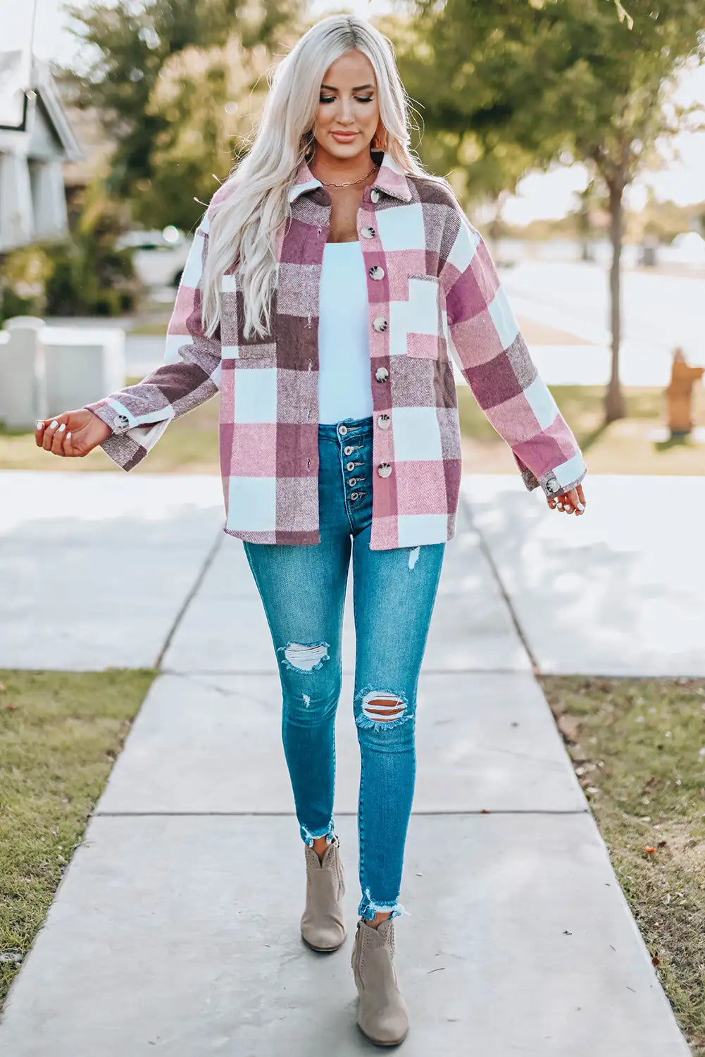 Veste à Carreaux en Bloque de Couleurs Kaki pour un Style d'Hiver Sans Effort