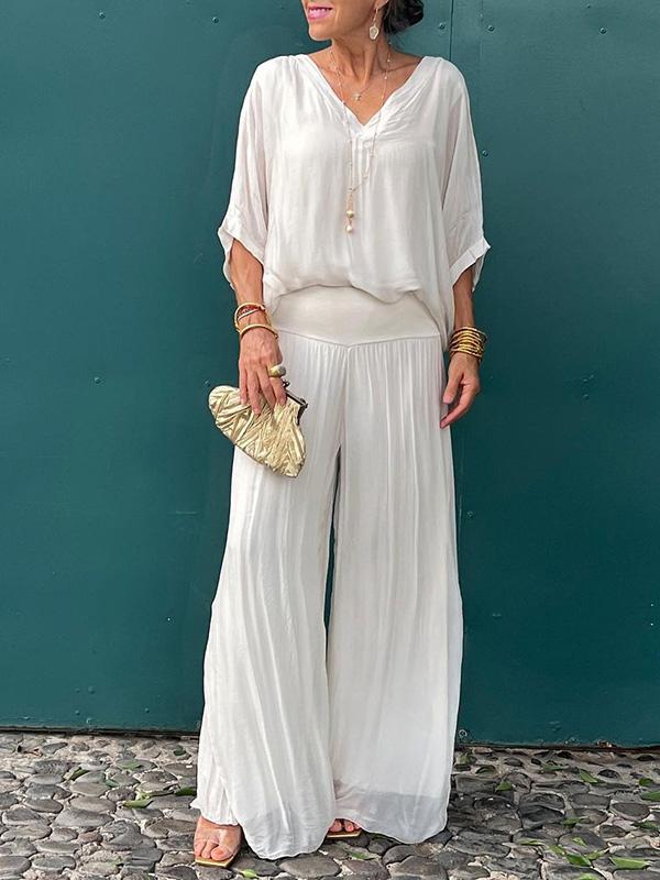 Marta - Élégant pantalon deux pièces en mousseline de soie large