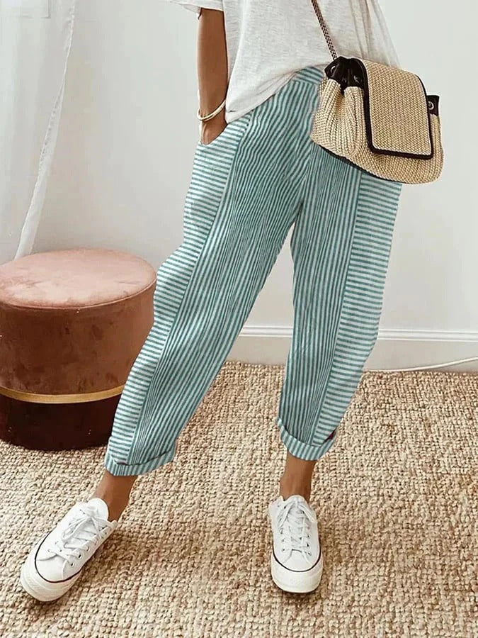Pantalon décontracté pour femme à rayures avec allure tendance