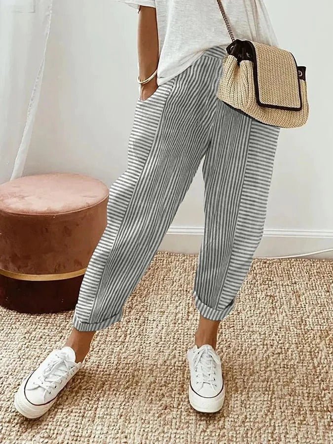 Pantalon décontracté pour femme à rayures avec allure tendance