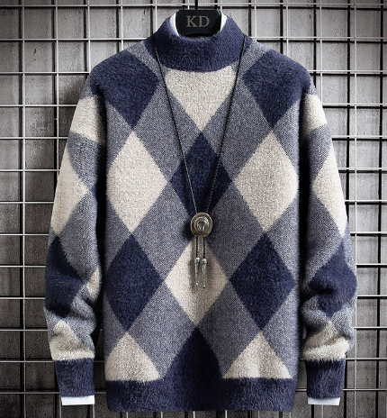 Pull élégant à col rond et maille à carreaux pour homme