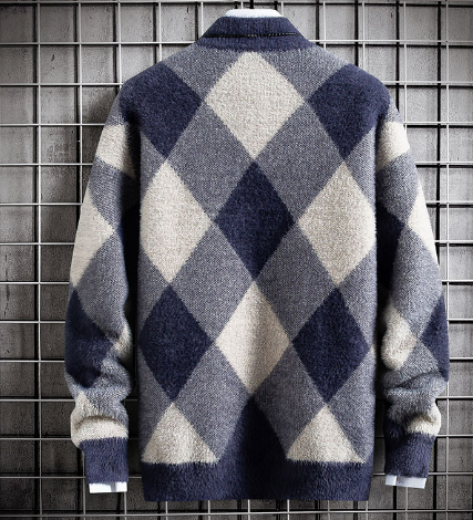 Pull élégant à col rond et maille à carreaux pour homme