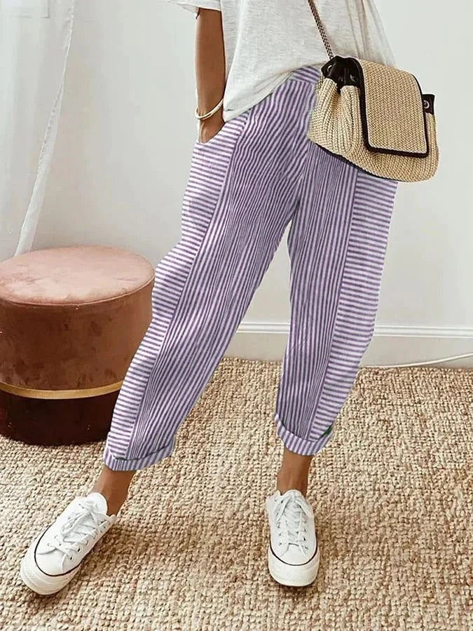Pantalon décontracté pour femme à rayures avec allure tendance