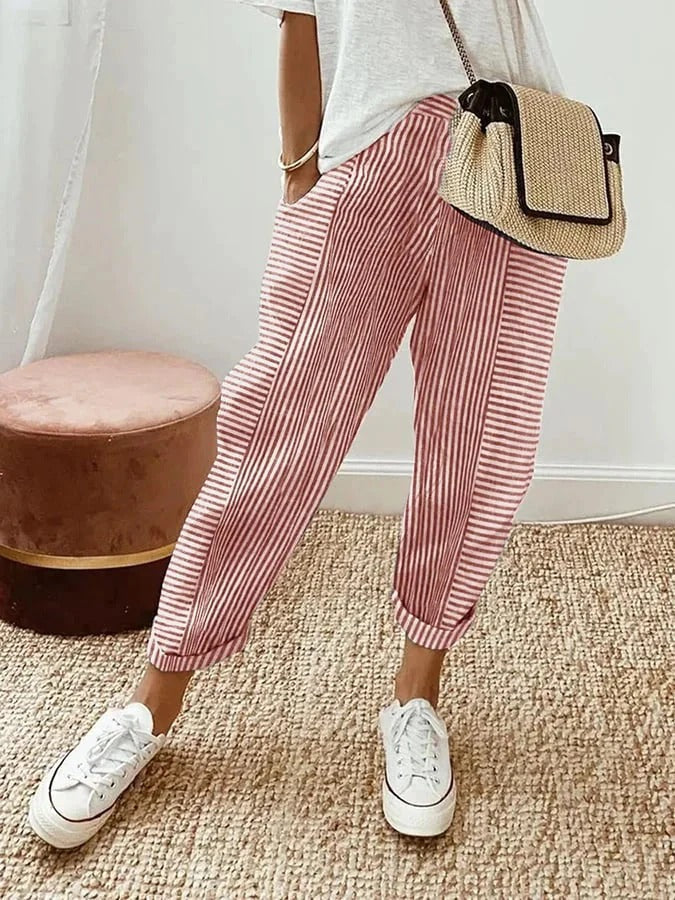Pantalon décontracté pour femme à rayures avec allure tendance