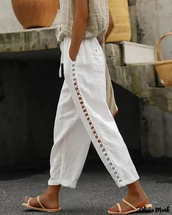 Naomi - Pantalon de loisirs avec garniture en dentelle et poches creuses plaquées