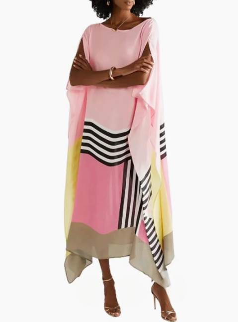 Laura - Caftan à rayures rose bonbon