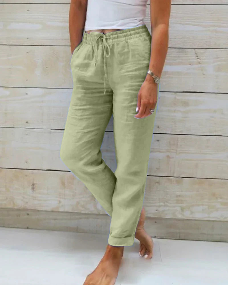 Monika | Pantalon avec élastique à la taille en coton et lin