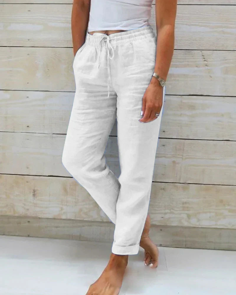 Monika | Pantalon avec élastique à la taille en coton et lin