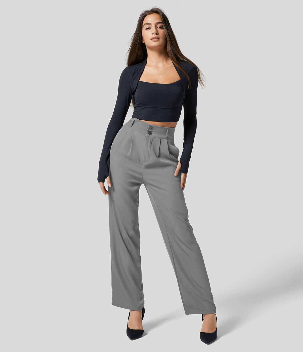 Pantalon femme taille haute à coupe droite au style classique