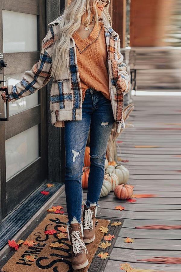 Manteau Chemise à Carreaux pour Femme avec Fermeture Boutonnée