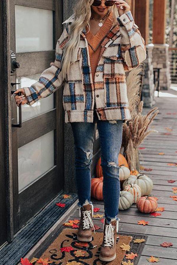 Manteau Chemise à Carreaux pour Femme avec Fermeture Boutonnée