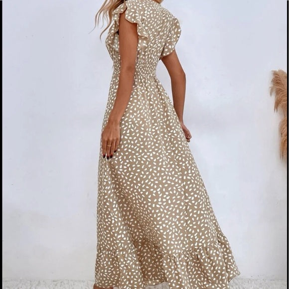 Julia - Maxi-robe à volants à pois et taille froncée