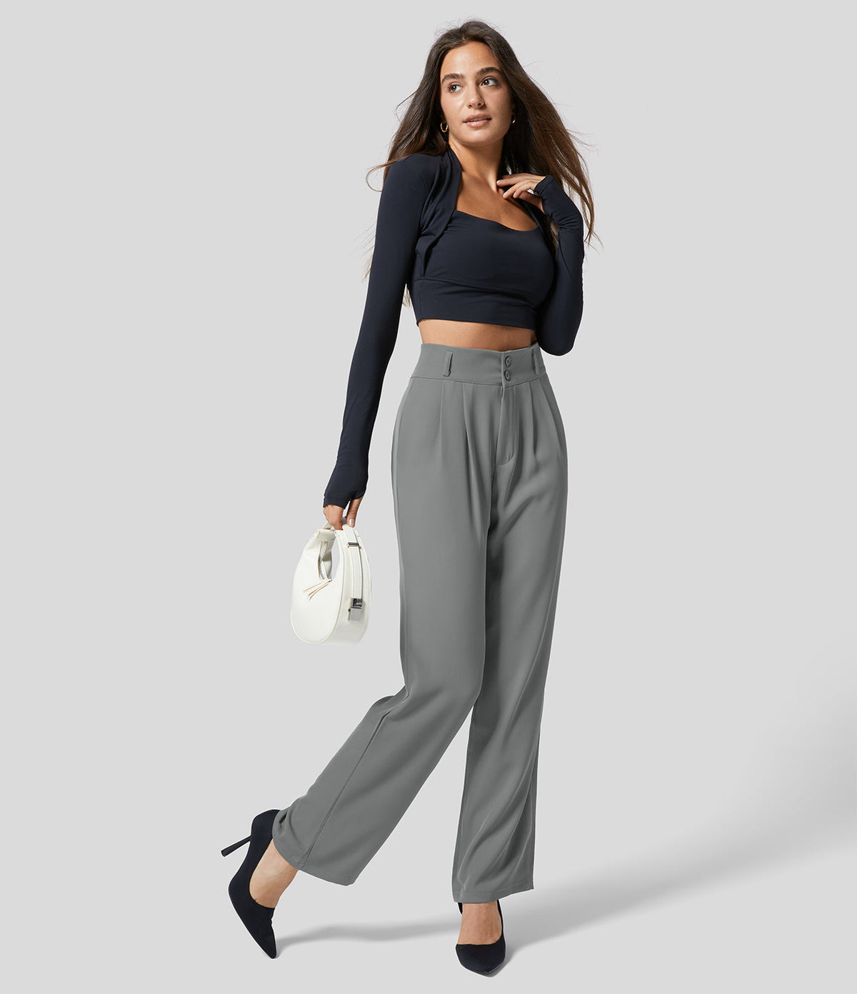 Pantalon femme taille haute à coupe droite au style classique