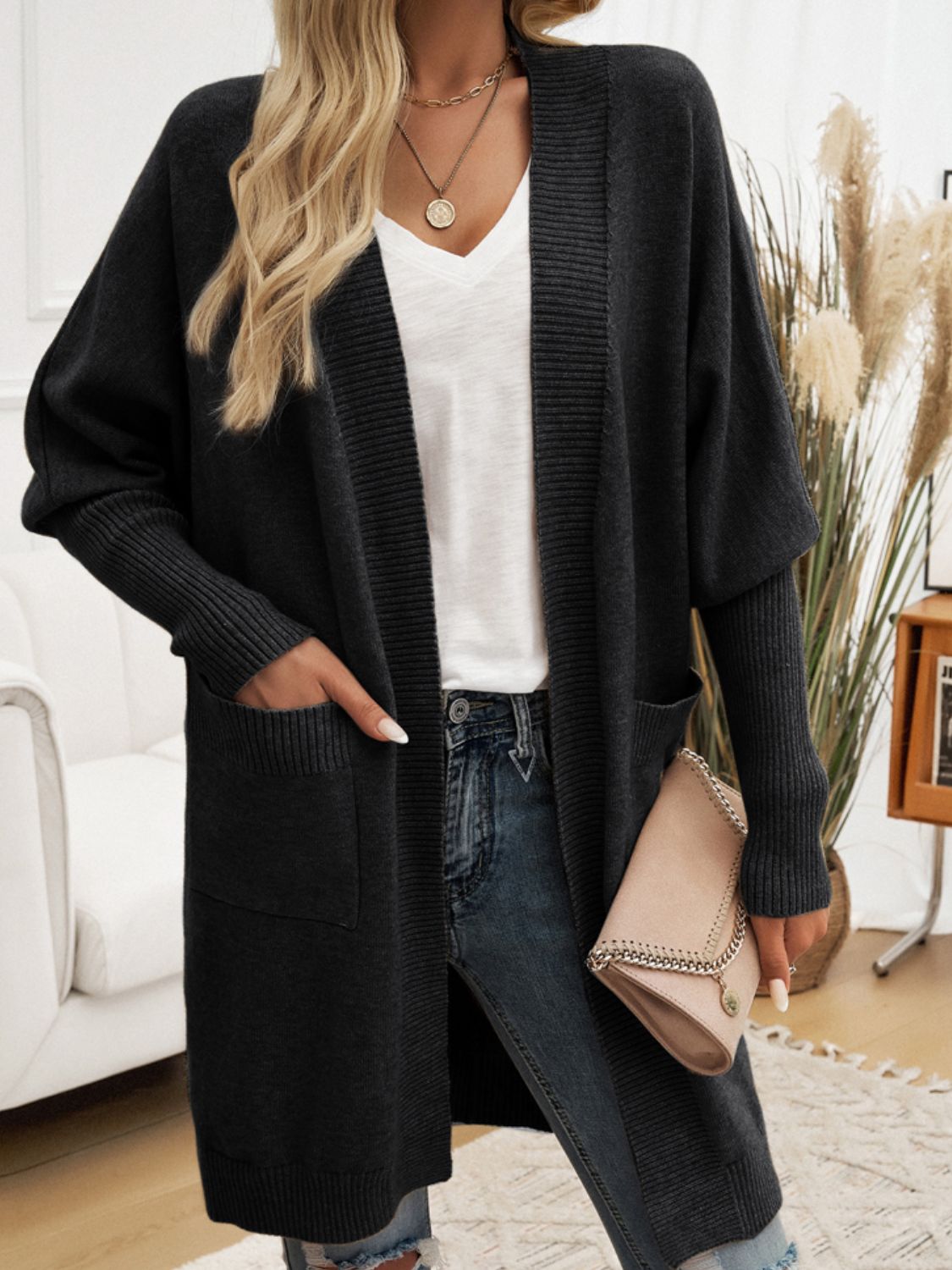 Cardigan Long à Manches Longues Ouvert - Vêtement Chic et Confortable pour Toutes les Occasions