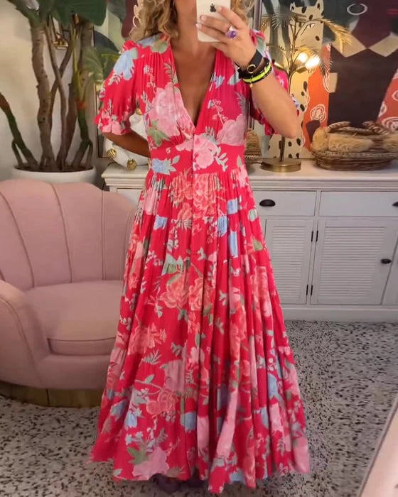 Miriam - Robe à col en V avec imprimé floral