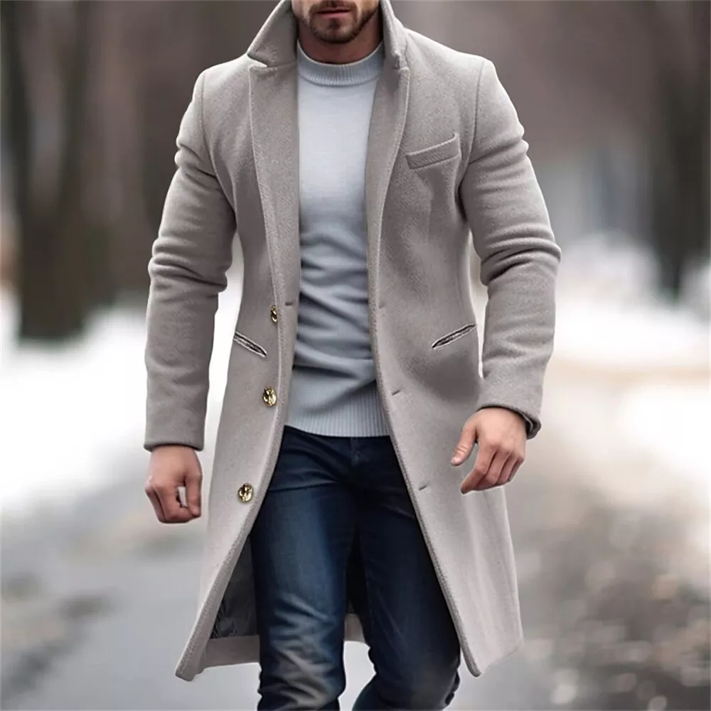 Manteau simple boutonnage isolé, élégant et confortable pour homme par temps froid