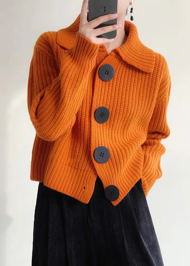 Cardigan orange vif avec boutons et col Peter Pan