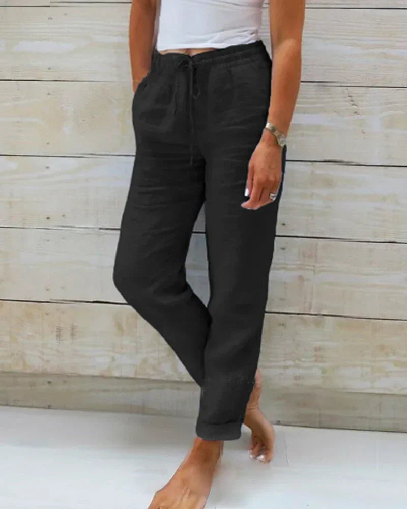 Monika | Pantalon avec élastique à la taille en coton et lin