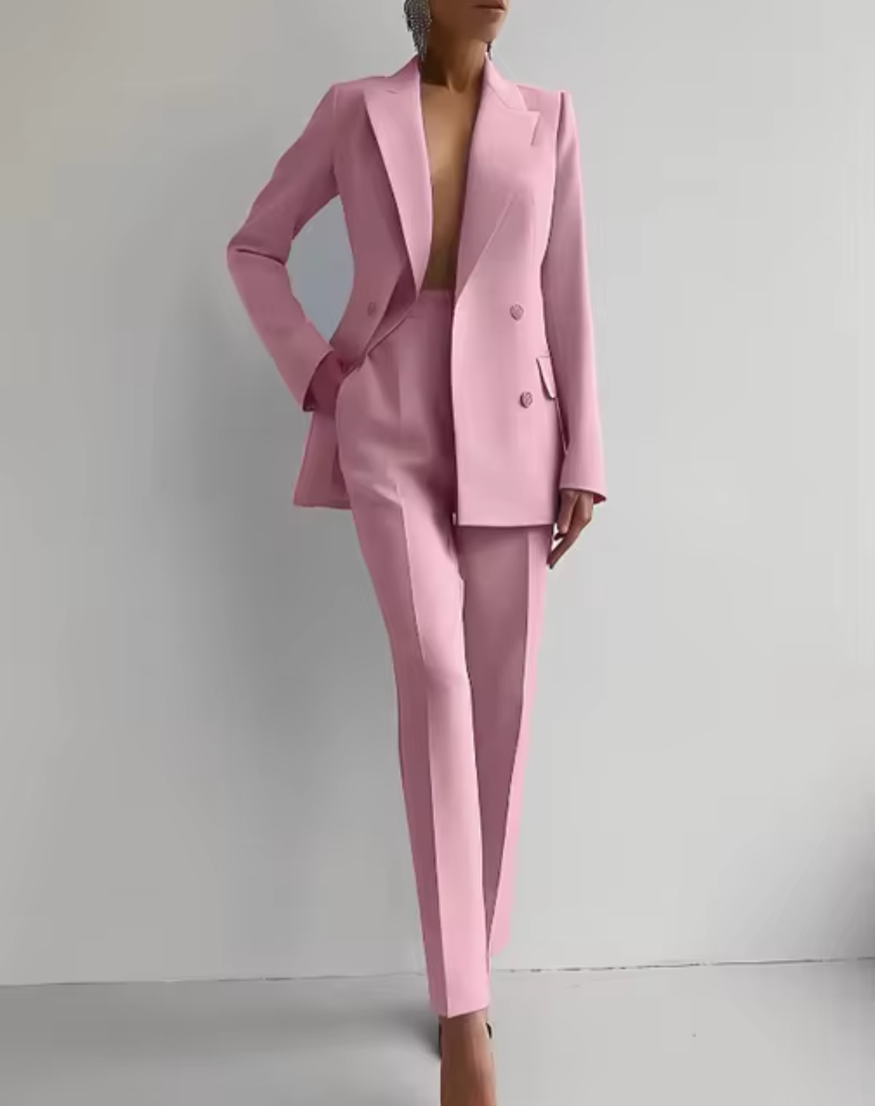 Tailleur Classique Femme avec Blazer à Revers et Pantalon Taille Haute