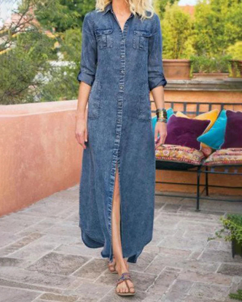 Emma - Robe en jean ample décontractée à simple boutonnage