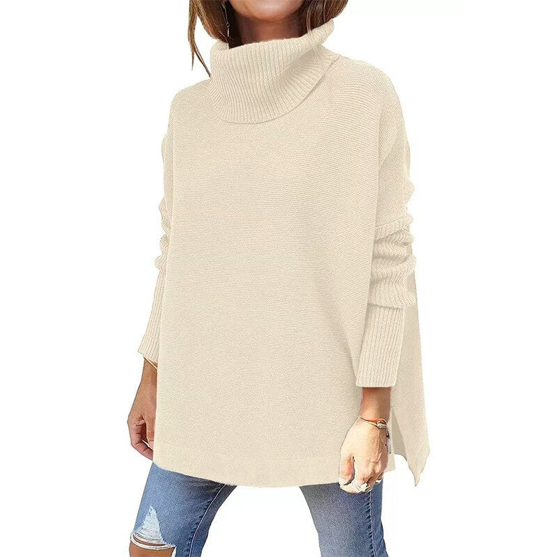 Pull oversize à col montant pour femme, élégant et décontracté