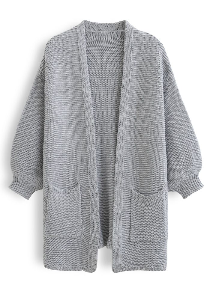 Cardigan Ouvert avec Poches en Gris Classique - Parfait pour Superposer