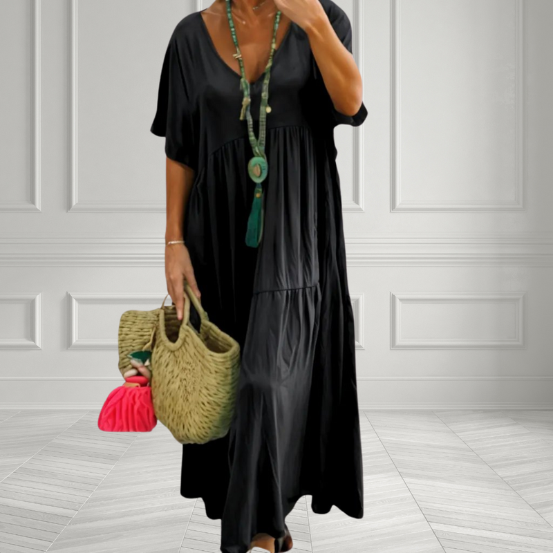 Robe ample femme à décolleté en V et manches trois quarts élégantes