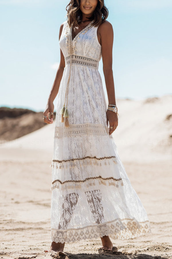 Berta - Robe maxi Boho Kisses avec gland et dentelle