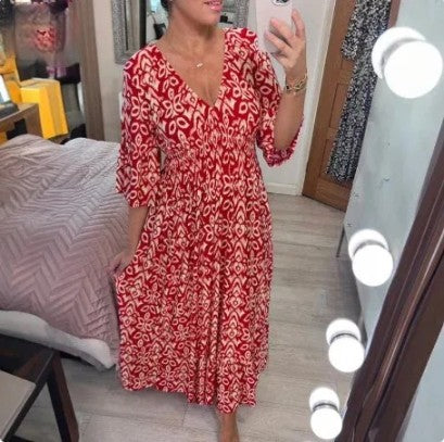 Sophia - Bohemian Casual Print Long Wrap V-neck Dress