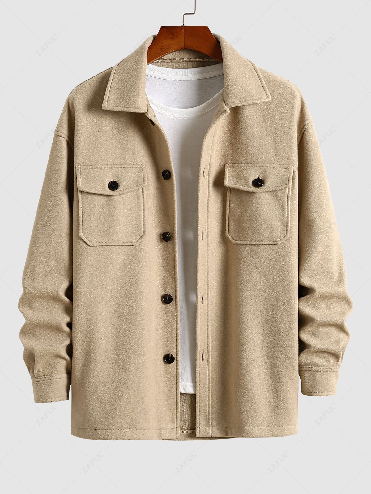 Manteau à Double Boutonnage avec Conception de Poches - Beige Clair