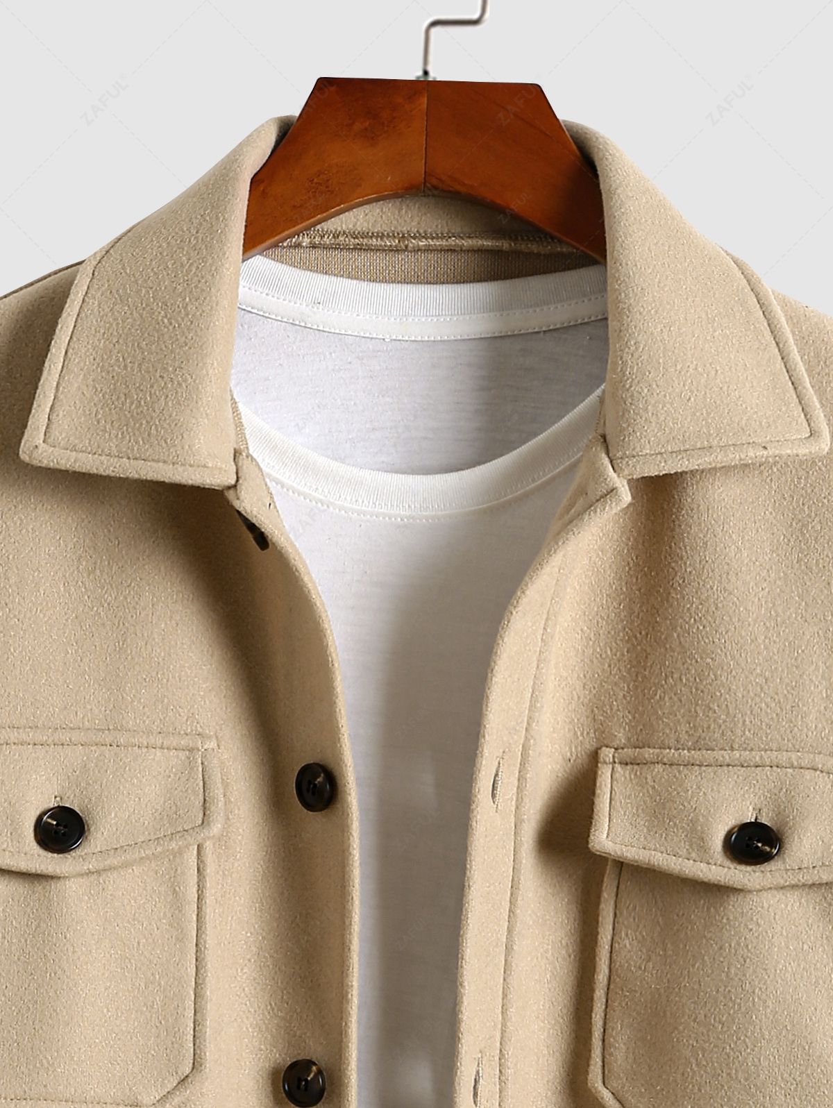 Manteau à Double Boutonnage avec Conception de Poches - Beige Clair