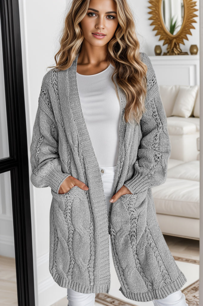 Un cardigan élégant à manches longues et grandes poches au design ouvert pour un look confortable