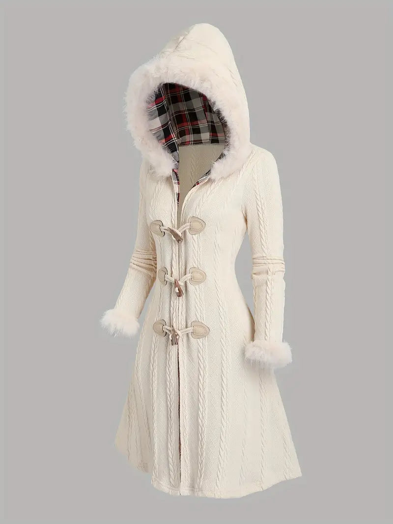 Manteau longue à capuche avec motif à carreaux pour femme