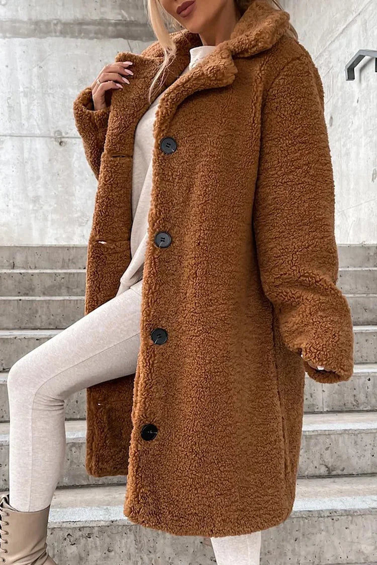 Manteau chaud pour femme avec grand col et revers, manches longues, parfait pour les journées froides