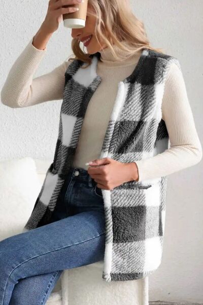 Gilet Plaid Ouvert de Claire - Élégance et Confort