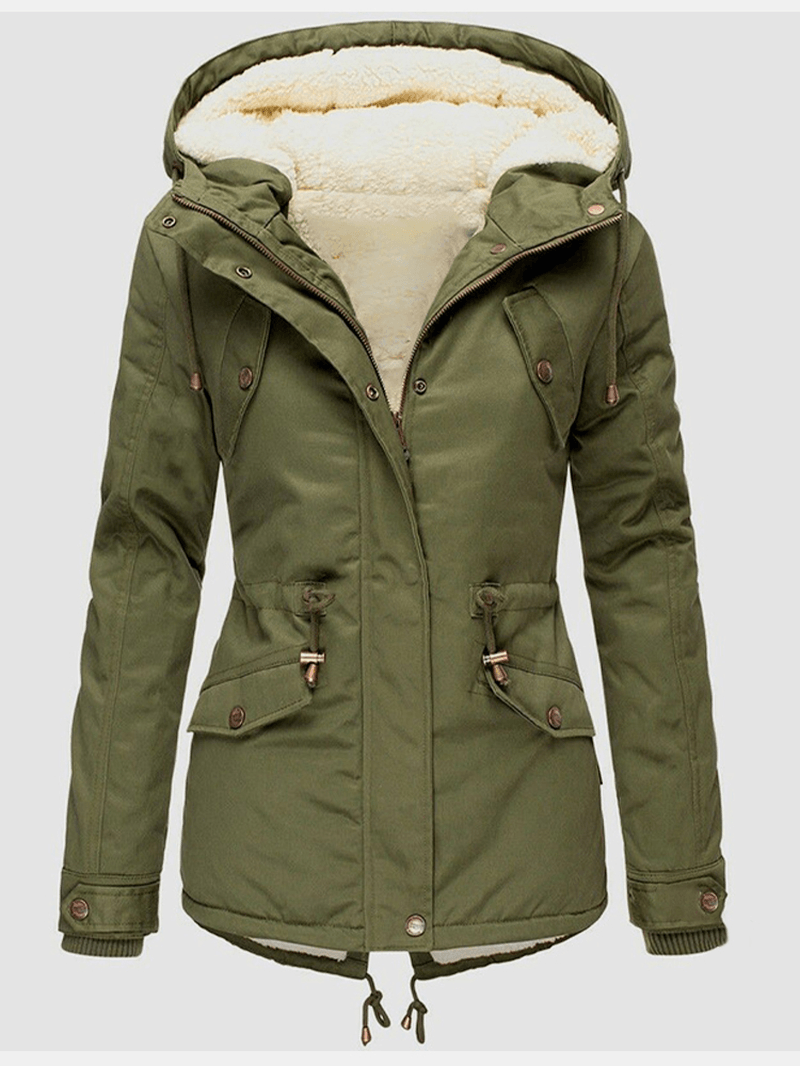 Manteau Chaud à Capuche avec Poches pour Femme en Couleur Unie