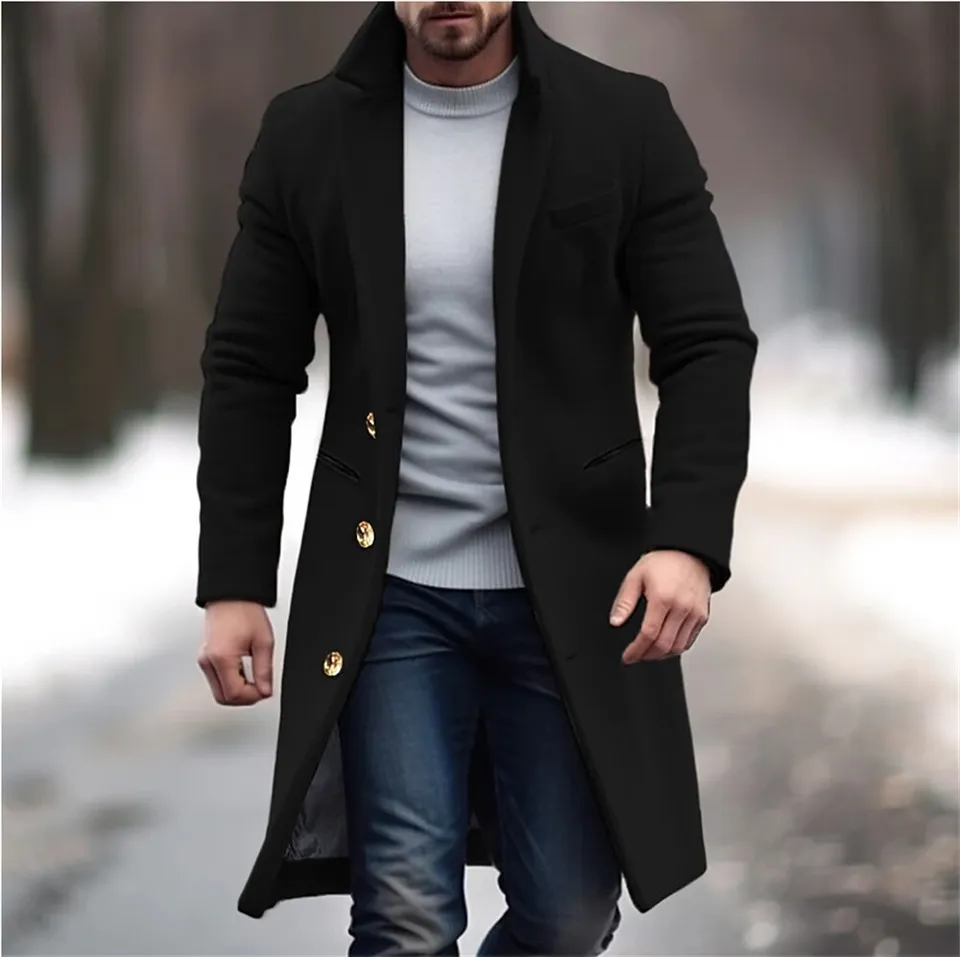 Manteau simple boutonnage isolé, élégant et confortable pour homme par temps froid