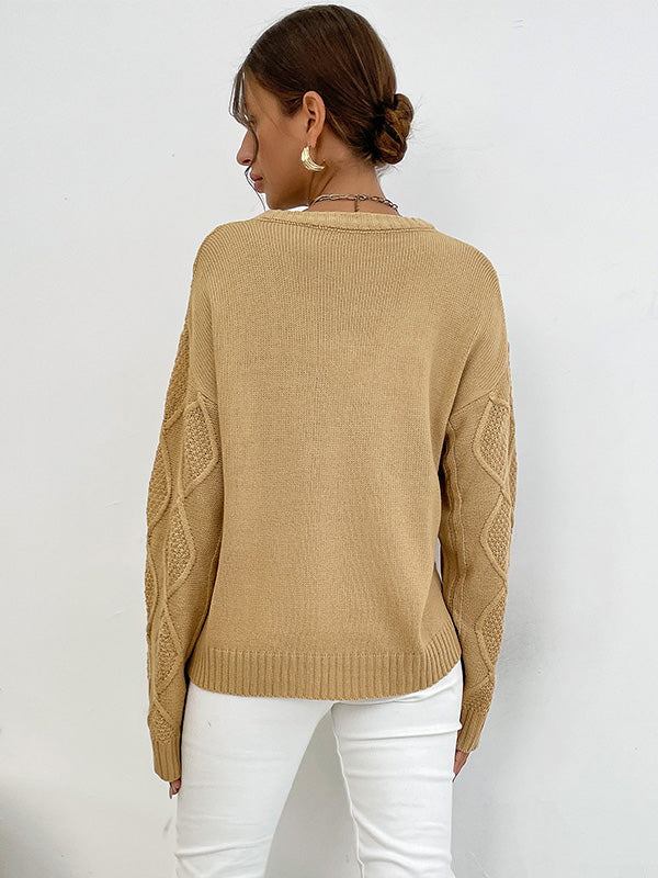 Pull femme uni à col rond élégant et décontracté