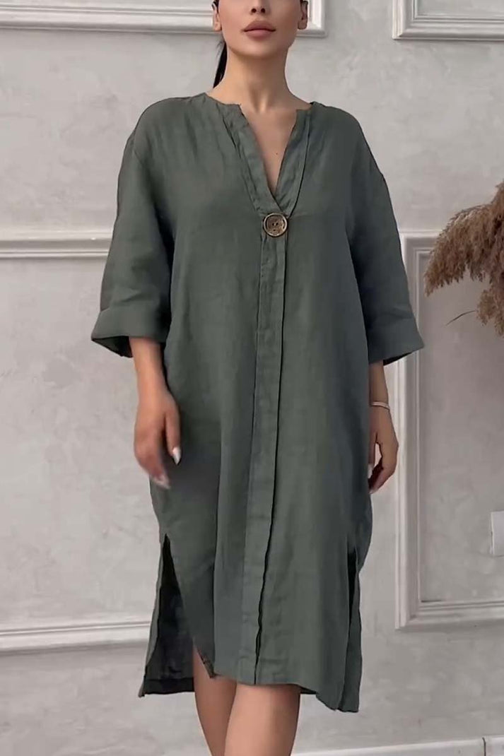 Emma - Robe décontractée boutonnée en coton et lin