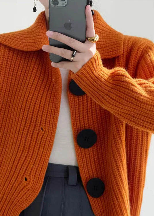 Cardigan orange vif avec boutons et col Peter Pan