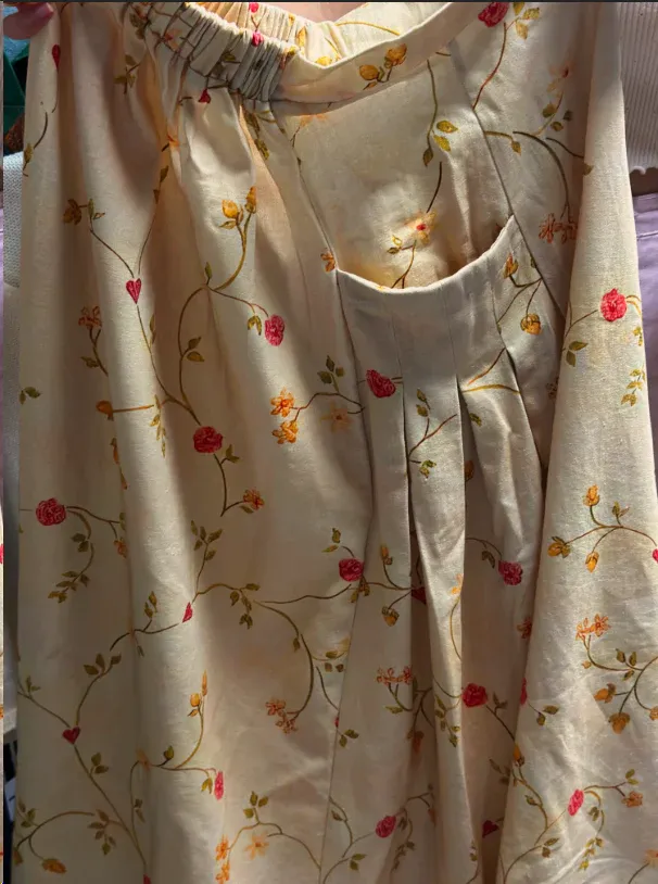 Julia - Jupe à poches en lin pour femme avec motif floral rétro