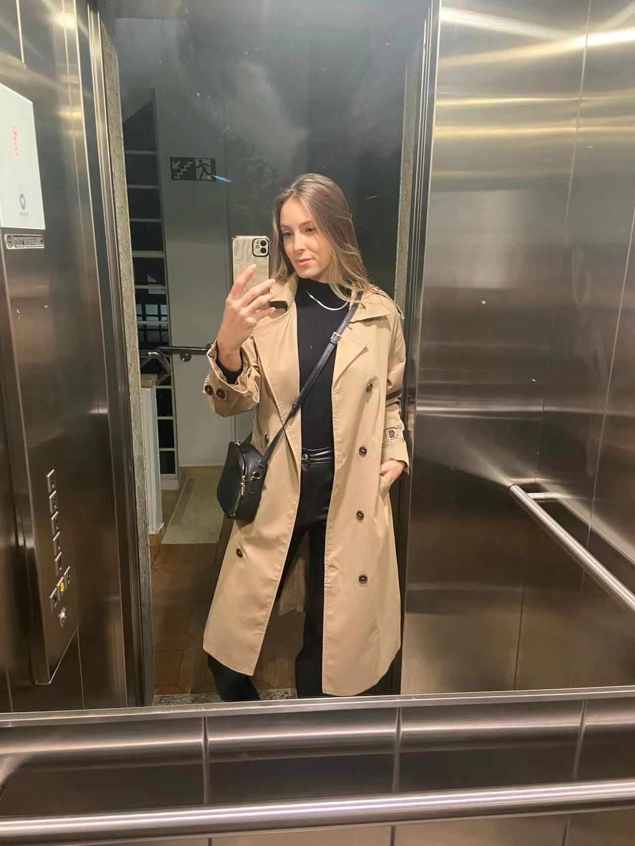 Trench longue femme coupe ample avec double boutonnage