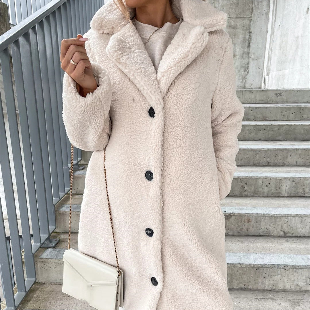 Veste Femme en Peluche à Manches Longues et Col à Revers – Manteau Doux pour l'Hiver