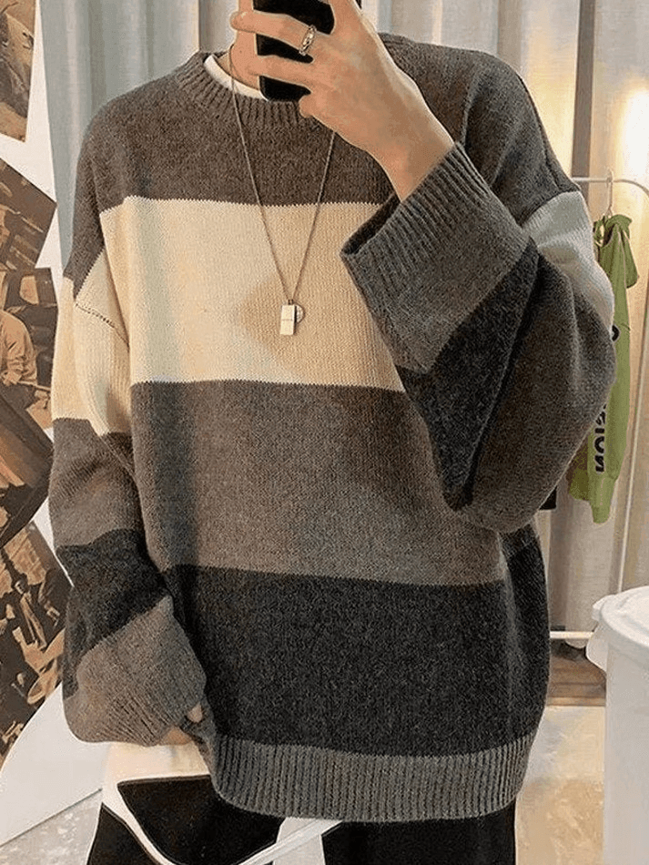 Pull Tricot à Rayures Contrastées pour Homme - Confort et Élégance en Manches Longues