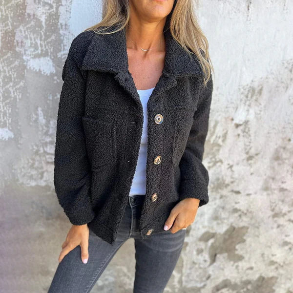 Veste courte avec col à revers pour femme, style chaleureux et tendance