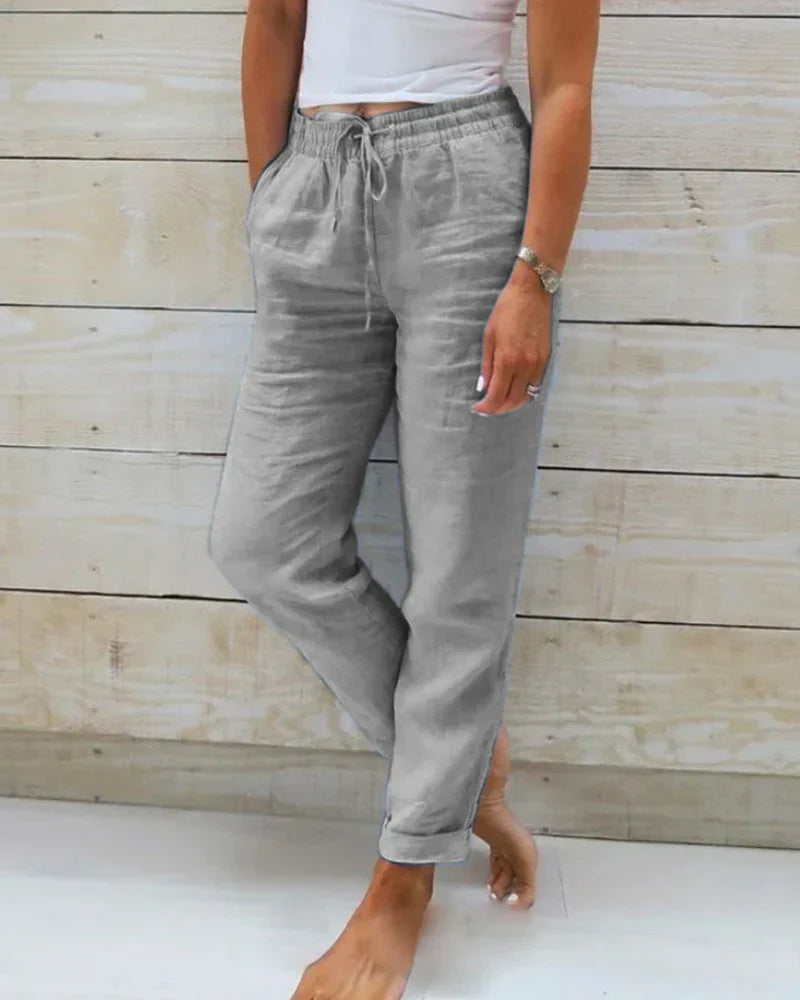 Monika | Pantalon avec élastique à la taille en coton et lin