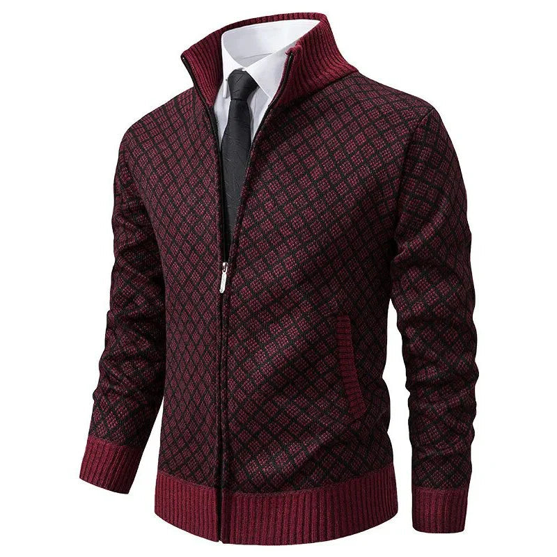 Veste classique élégante pour homme avec fermeture éclair et design unique.