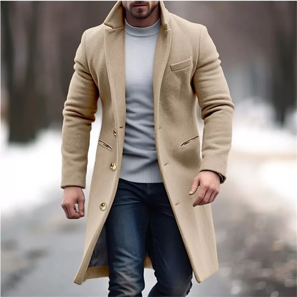 Manteau simple boutonnage isolé, élégant et confortable pour homme par temps froid