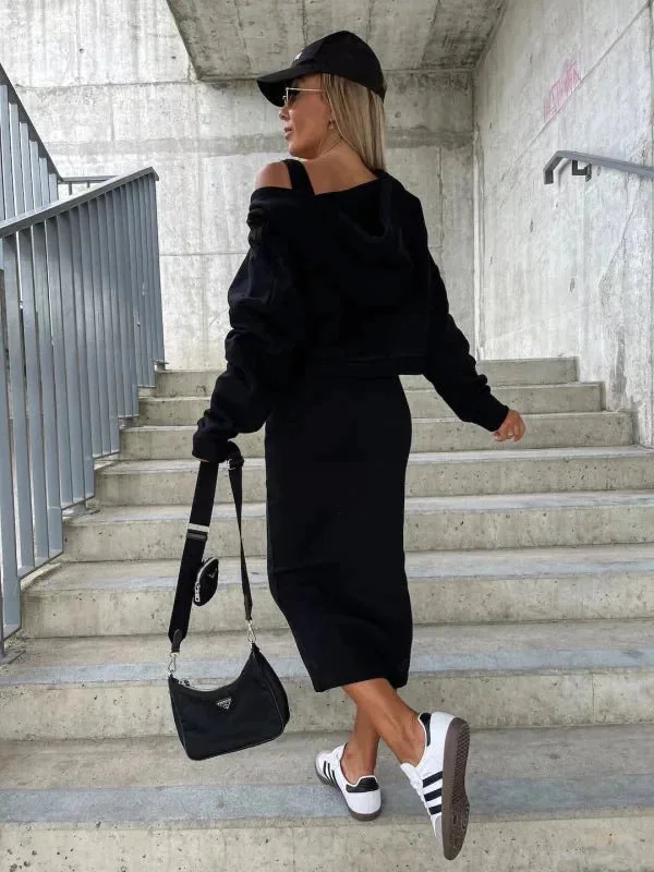 Ensemble Femme: Robe et Sweat à Capuche Coordonnés pour un Style Tendance